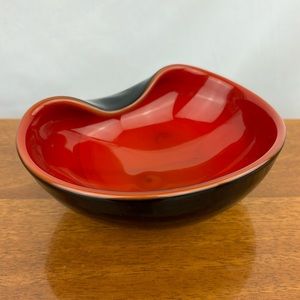 Vintage mid century modern art glass ashtray black and ox blood red